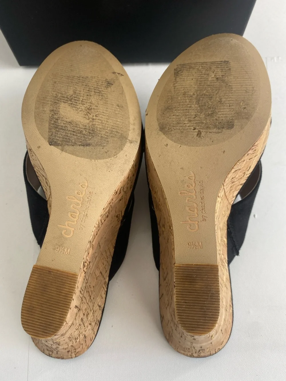 Charles By Charles David Latrice Black Crisscross Cork Wedge Sandals shoes 9.5